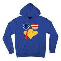 Thanksgiving Turkey Face With Usa Flag Glasses Gift Tall Hoodie