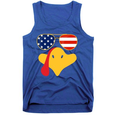 Thanksgiving Turkey Face With Usa Flag Glasses Gift Tank Top