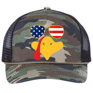 Thanksgiving Turkey Face With Usa Flag Glasses Gift Retro Rope Trucker Hat Cap