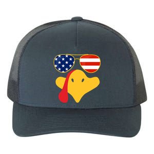 Thanksgiving Turkey Face With Usa Flag Glasses Gift Yupoong Adult 5-Panel Trucker Hat