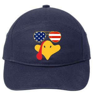 Thanksgiving Turkey Face With Usa Flag Glasses Gift 7-Panel Snapback Hat