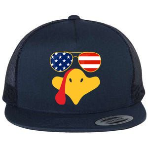 Thanksgiving Turkey Face With Usa Flag Glasses Gift Flat Bill Trucker Hat