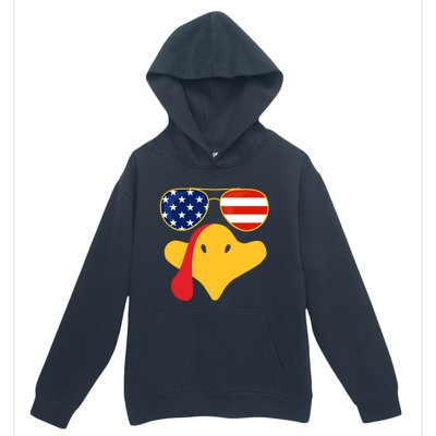 Thanksgiving Turkey Face With Usa Flag Glasses Gift Urban Pullover Hoodie