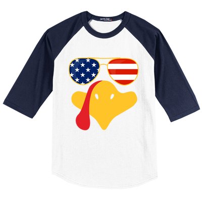 Thanksgiving Turkey Face With Usa Flag Glasses Gift Baseball Sleeve Shirt