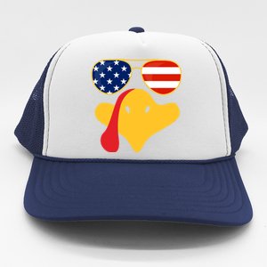 Thanksgiving Turkey Face With Usa Flag Glasses Gift Trucker Hat