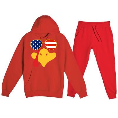 Thanksgiving Turkey Face With Usa Flag Glasses Gift Premium Hooded Sweatsuit Set