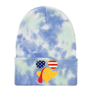 Thanksgiving Turkey Face With Usa Flag Glasses Gift Tie Dye 12in Knit Beanie