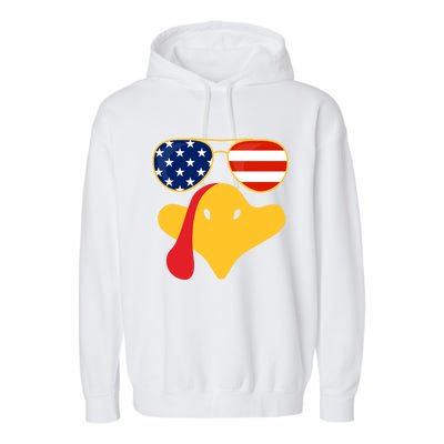 Thanksgiving Turkey Face With Usa Flag Glasses Gift Garment-Dyed Fleece Hoodie