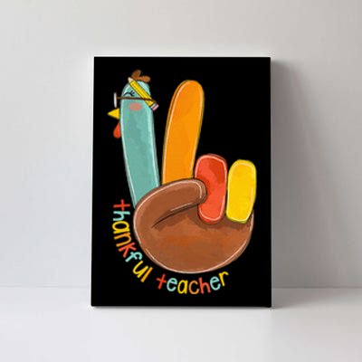 Thankful Teacher Funny Thanksgiving Peace Hand Sign Turkey Canvas