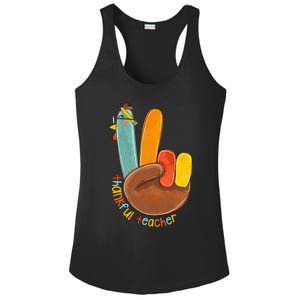 Thankful Teacher Funny Thanksgiving Peace Hand Sign Turkey Ladies PosiCharge Competitor Racerback Tank