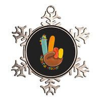 Thankful Teacher Funny Thanksgiving Peace Hand Sign Turkey Metallic Star Ornament