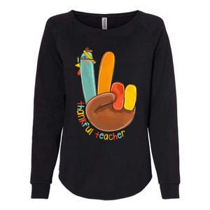 Thankful Teacher Funny Thanksgiving Peace Hand Sign Turkey Womens California Wash Sweatshirt