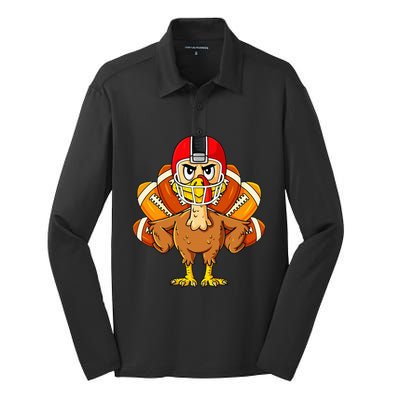 Thanksgiving Turkey Football Player Funny Silk Touch Performance Long Sleeve Polo