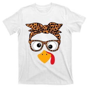 Thanksgiving Turkey Face Leopard Print Glasses Autumn Fall T-Shirt