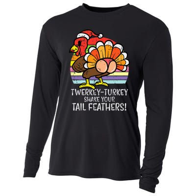 Twerkey Turkey Funny Thanksgiving Twerk Dance Cooling Performance Long Sleeve Crew