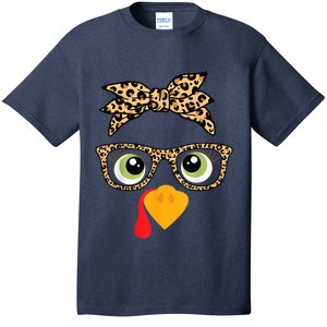 Thanksgiving Turkey Face Leopard Print Glasses T-Shirt