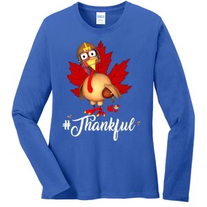 Thanksgiving Turkey Football Gobble Thankful Autumn Fall Gift Ladies Long Sleeve Shirt