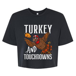 Turkey & Touchdowns Football Thanksgiving Bella+Canvas Jersey Crop Tee