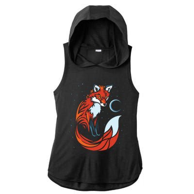 Tribal Tail Fox Raphic Design Ladies PosiCharge Tri-Blend Wicking Draft Hoodie Tank