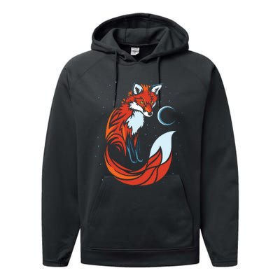 Tribal Tail Fox Raphic Design Performance Fleece Hoodie