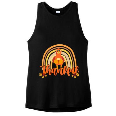 Thankful Turkey Fall Rainbow Thanksgiving Ladies PosiCharge Tri-Blend Wicking Tank