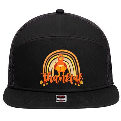 Thankful Turkey Fall Rainbow Thanksgiving 7 Panel Mesh Trucker Snapback Hat