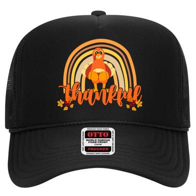 Thankful Turkey Fall Rainbow Thanksgiving High Crown Mesh Back Trucker Hat