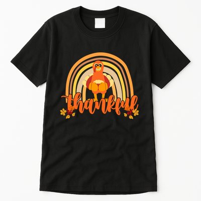 Thankful Turkey Fall Rainbow Thanksgiving Tall T-Shirt