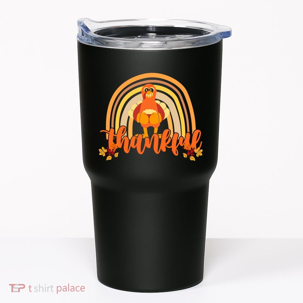 Thankful Turkey Fall Rainbow Thanksgiving Tumbler