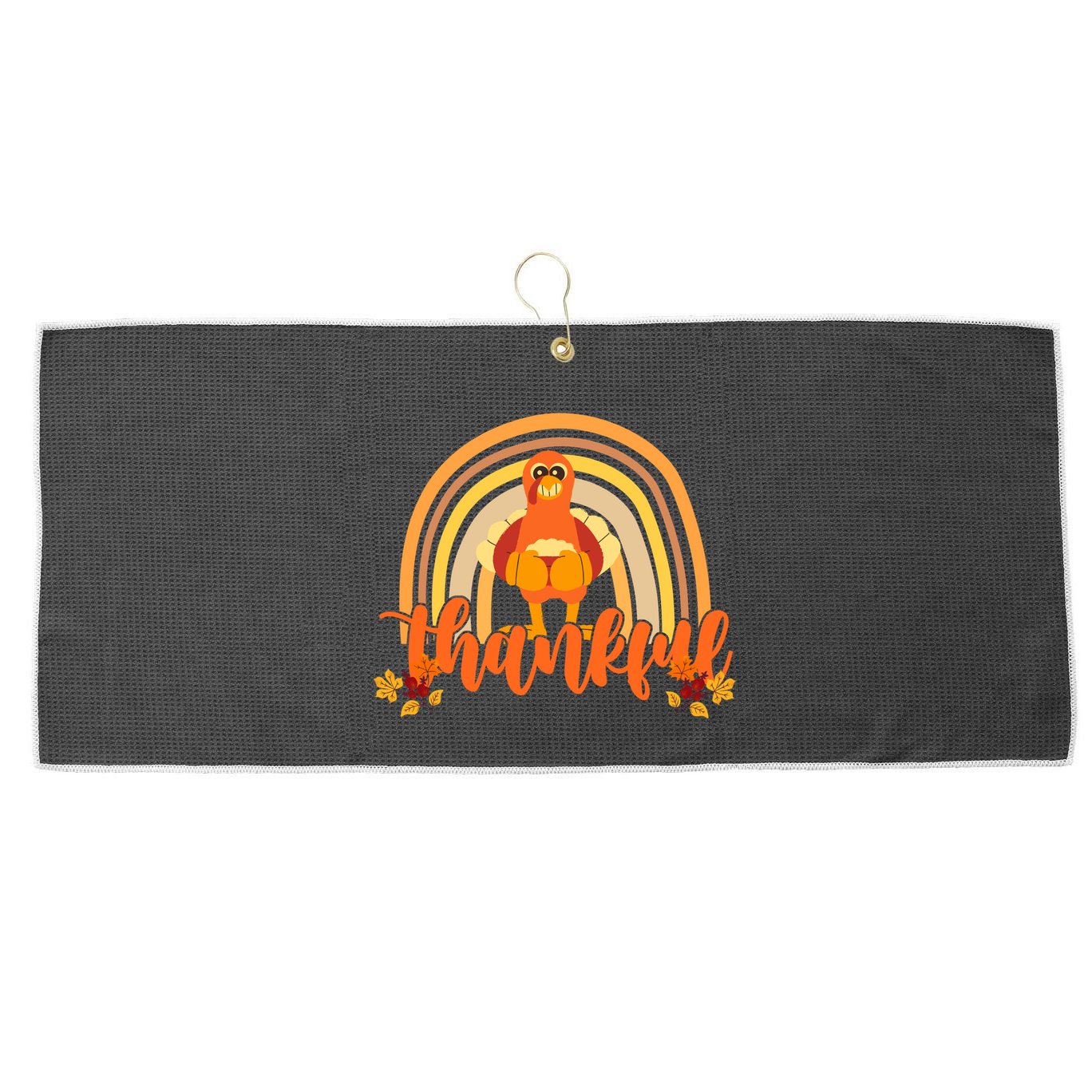 Thankful Turkey Fall Rainbow Thanksgiving Large Microfiber Waffle Golf Towel
