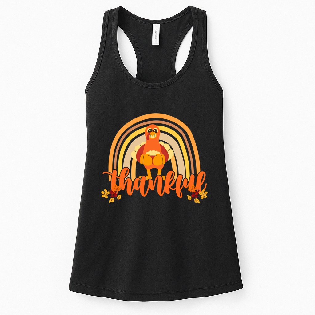 Thankful Turkey Fall Rainbow Thanksgiving Womens Tank Top