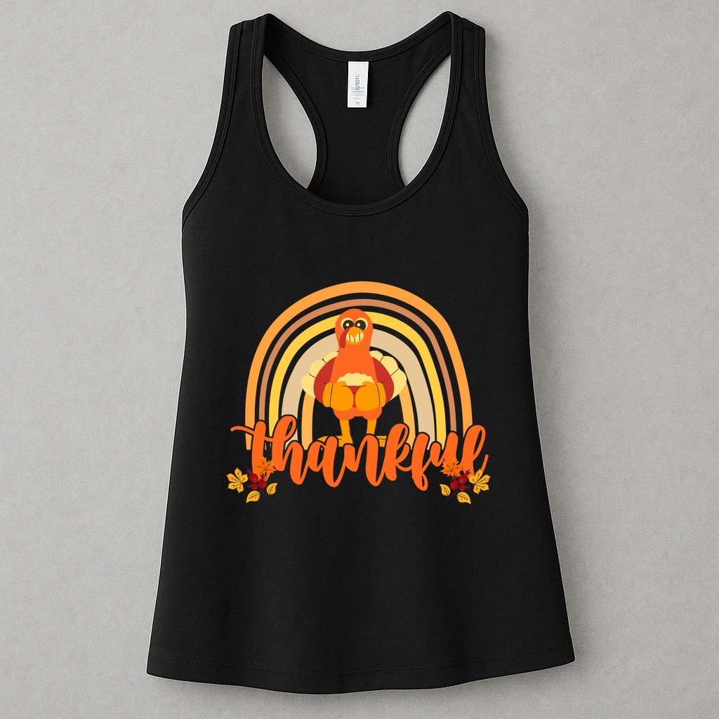 Thankful Turkey Fall Rainbow Thanksgiving Womens Tank Top