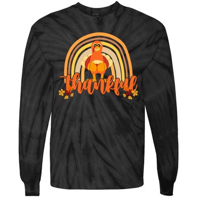 Thankful Turkey Fall Rainbow Thanksgiving Tie-Dye Long Sleeve Shirt