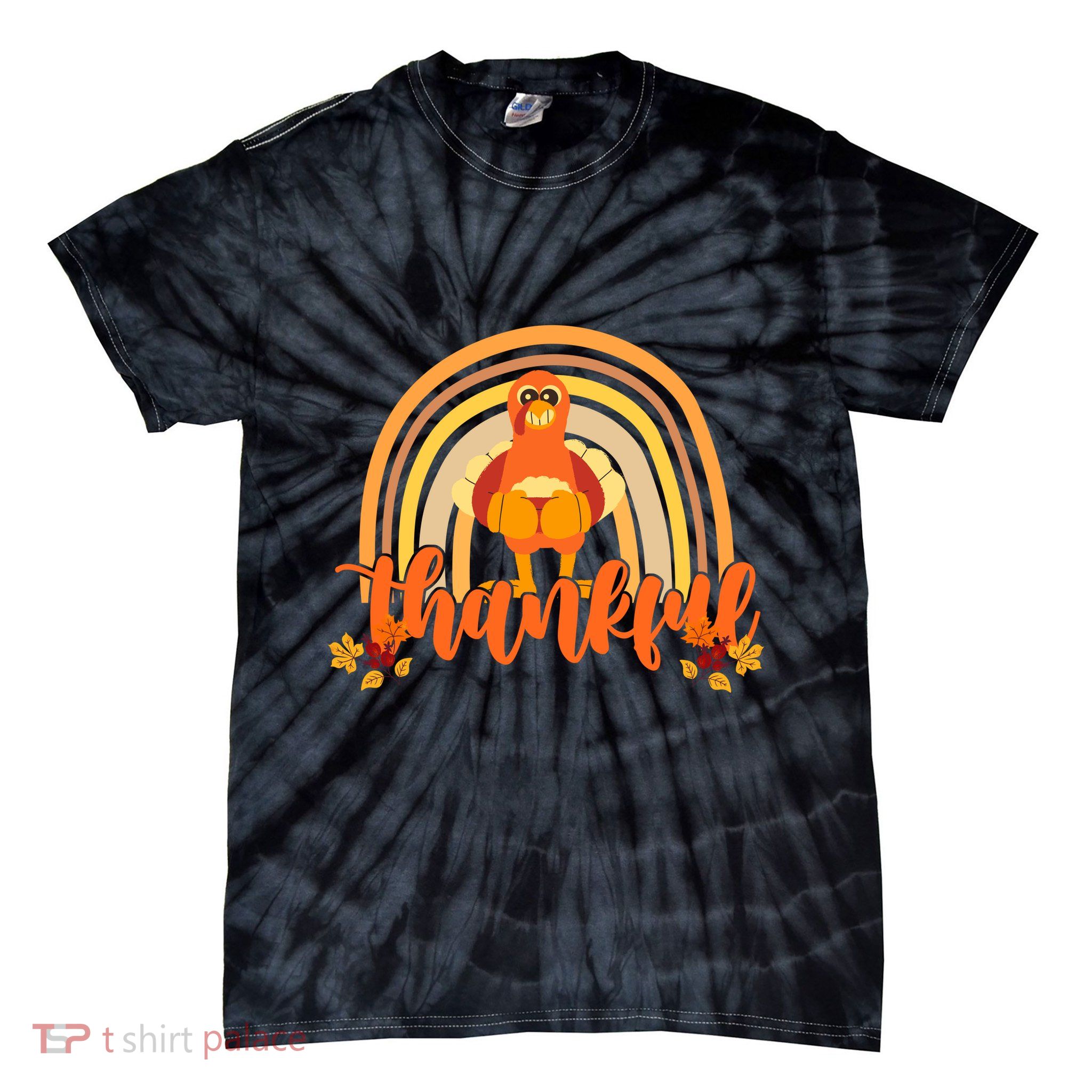 Thankful Turkey Fall Rainbow Thanksgiving Tie-Dye T-Shirt