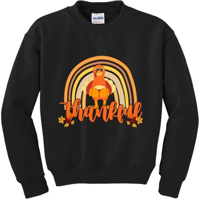 Thankful Turkey Fall Rainbow Thanksgiving Kids Sweatshirt
