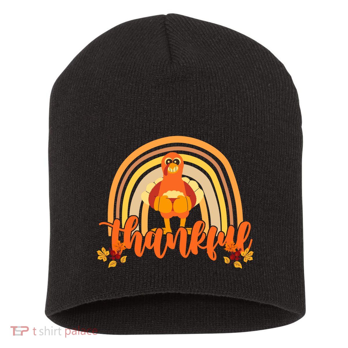 Thankful Turkey Fall Rainbow Thanksgiving Short Acrylic Beanie