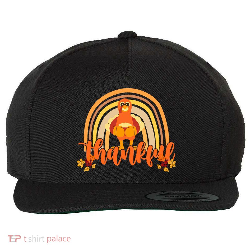 Thankful Turkey Fall Rainbow Thanksgiving Wool Snapback Cap