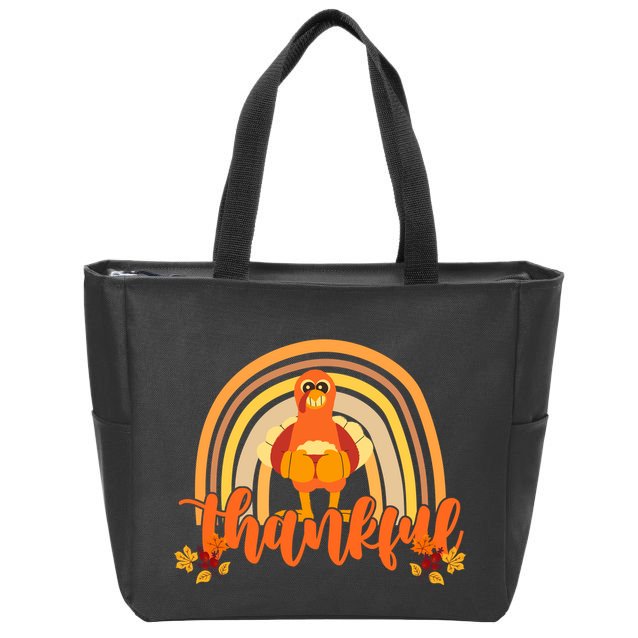 Thankful Turkey Fall Rainbow Thanksgiving Zip Tote Bag