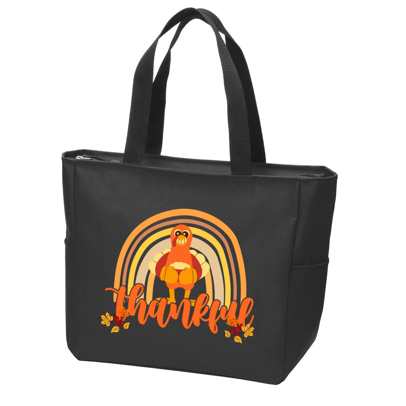 Thankful Turkey Fall Rainbow Thanksgiving Zip Tote Bag