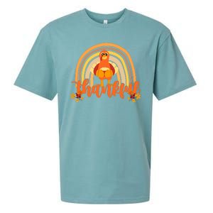 Thankful Turkey Fall Rainbow Thanksgiving Sueded Cloud Jersey T-Shirt