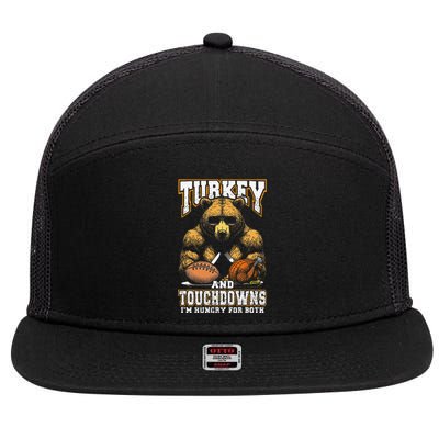 Turkey & Touchdowns Funny Thanksgiving Hungry Bear Football 7 Panel Mesh Trucker Snapback Hat