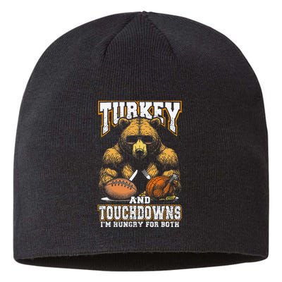 Turkey & Touchdowns Funny Thanksgiving Hungry Bear Football Sustainable Beanie