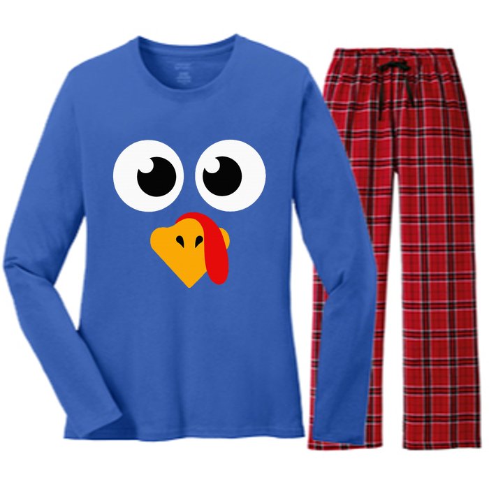 Thanksgiving Turkey Face Matching Family Women's Long Sleeve Flannel Pajama Set 