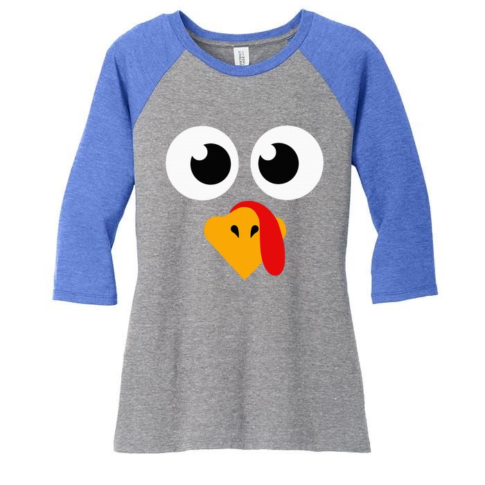 Thanksgiving Turkey Face Matching Family Women's Tri-Blend 3/4-Sleeve Raglan Shirt