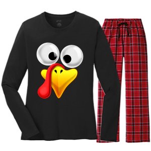 Thanksgiving Turkey Face Matching Family Costume Gift Women's Long Sleeve Flannel Pajama Set 