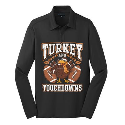 Turkey Touchdowns Football Holiday Celebration Fun Gift Silk Touch Performance Long Sleeve Polo