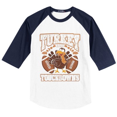 Turkey Touchdowns Football Holiday Celebration Fun Gift Baseball Sleeve Shirt