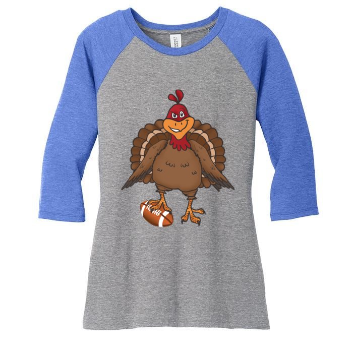 Thanksgiving Turkey Football Great Gift Women's Tri-Blend 3/4-Sleeve Raglan Shirt