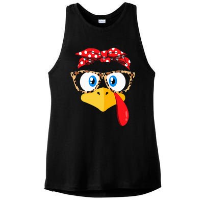 Thanksgiving Turkey Face Leopard Print Glasses Ladies PosiCharge Tri-Blend Wicking Tank