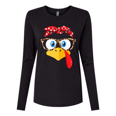 Thanksgiving Turkey Face Leopard Print Glasses Womens Cotton Relaxed Long Sleeve T-Shirt